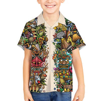 Hawaii And Japan Family Matching Mermaid Dress and Hawaiian Shirt Tiki With Oni Mask LT05 Son's Shirt Colorful - Polynesian Pride