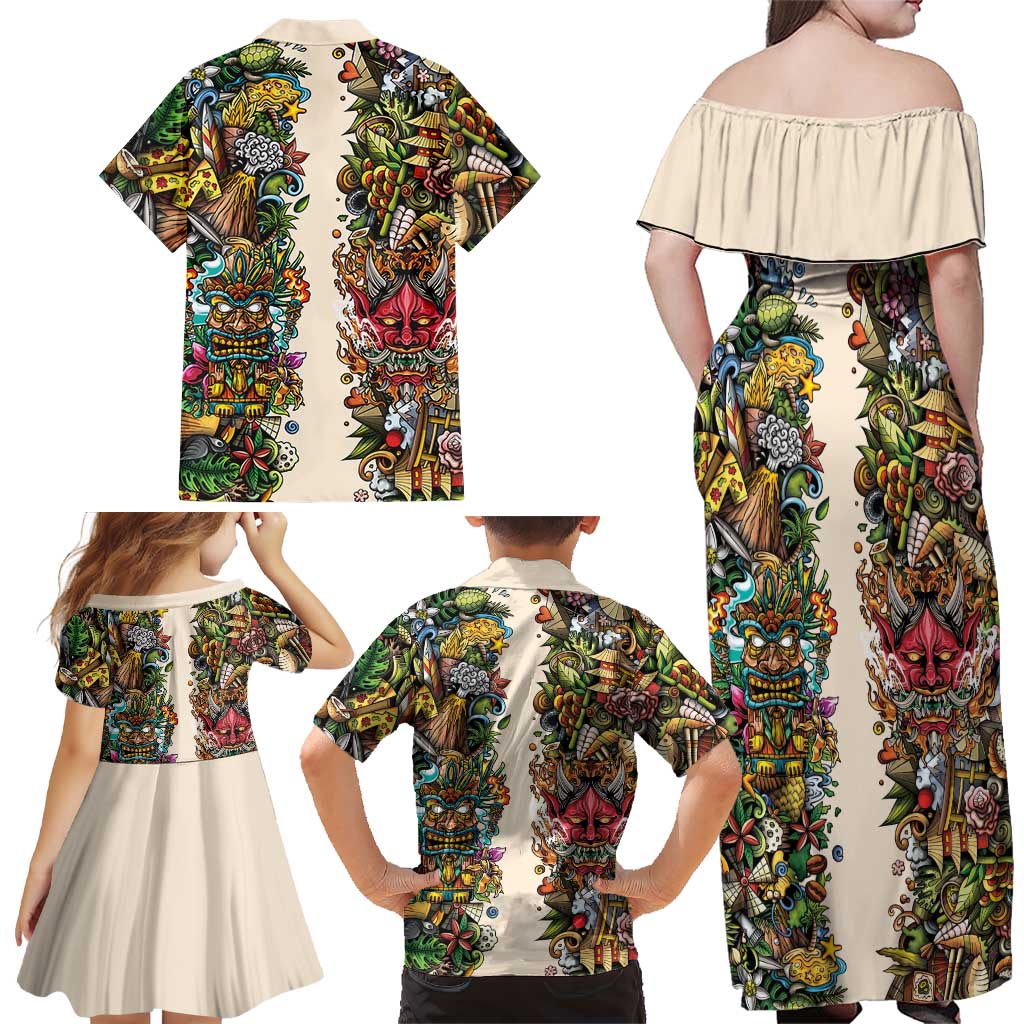 Hawaii And Japan Family Matching Off Shoulder Maxi Dress and Hawaiian Shirt Tiki With Oni Mask LT05 - Polynesian Pride
