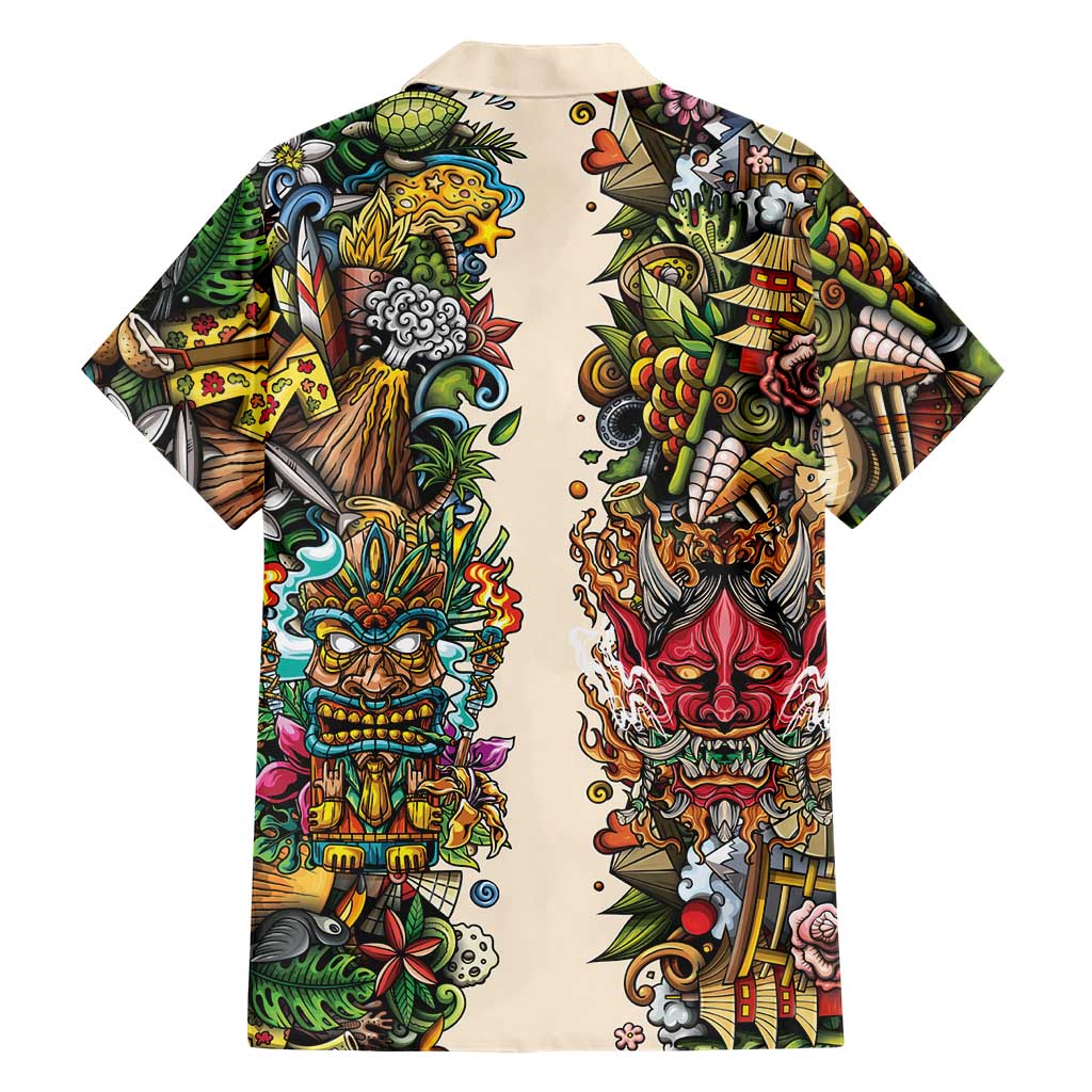 Hawaii And Japan Family Matching Off Shoulder Maxi Dress and Hawaiian Shirt Tiki With Oni Mask LT05 - Polynesian Pride