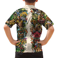 Hawaii And Japan Family Matching Off Shoulder Short Dress and Hawaiian Shirt Tiki With Oni Mask LT05 - Polynesian Pride