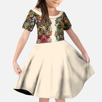 Hawaii And Japan Family Matching Off Shoulder Short Dress and Hawaiian Shirt Tiki With Oni Mask LT05 Daughter's Dress Colorful - Polynesian Pride