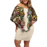 Hawaii And Japan Family Matching Off Shoulder Short Dress and Hawaiian Shirt Tiki With Oni Mask LT05 Mom's Dress Colorful - Polynesian Pride