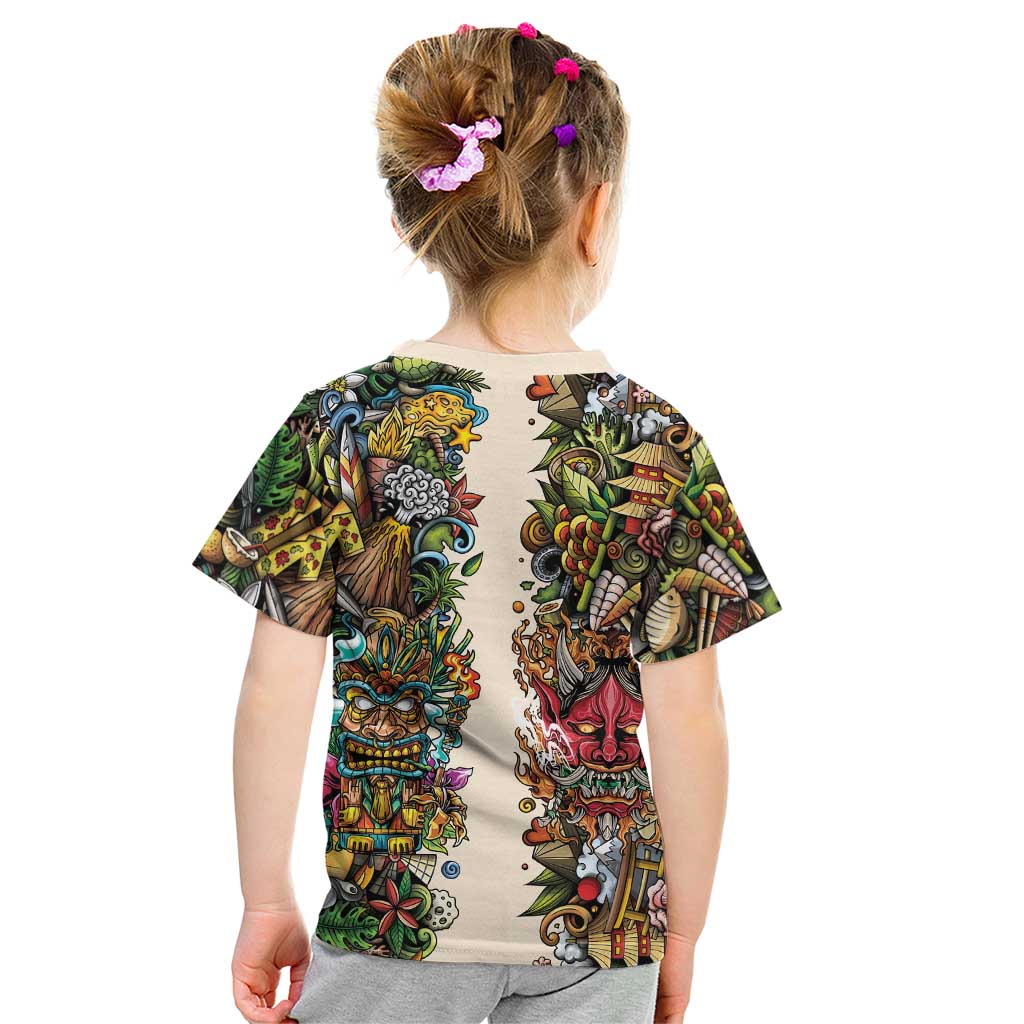 Hawaii And Japan Kid T Shirt Tiki With Oni Mask - Polynesian Pride