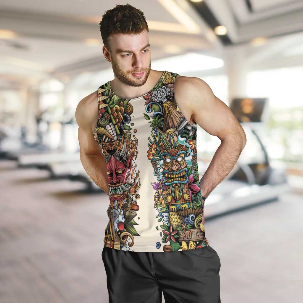 Hawaii And Japan Men Tank Top Tiki With Oni Mask - Polynesian Pride