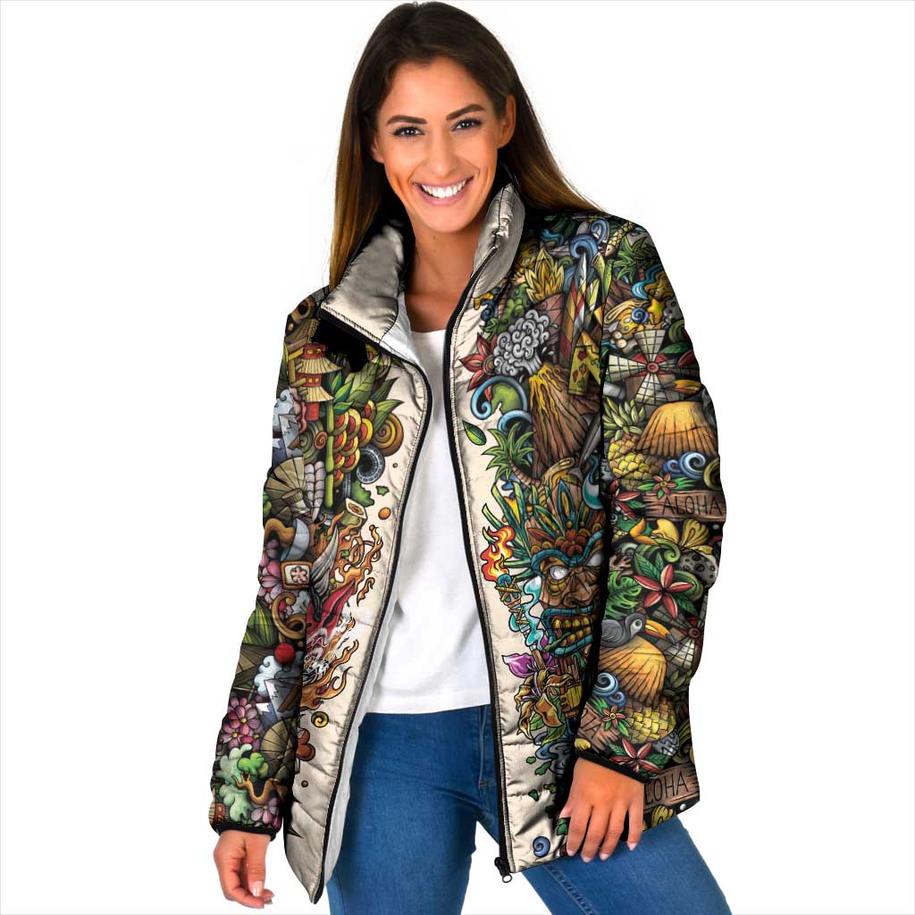 Hawaii And Japan Padded Jacket Tiki With Oni Mask - Polynesian Pride