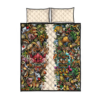 Hawaii And Japan Quilt Bed Set Tiki With Oni Mask LT05 - Polynesian Pride