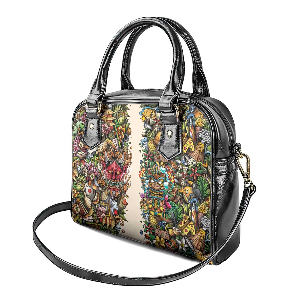 Hawaii And Japan Shoulder Handbag Tiki With Oni Mask - Polynesian Pride