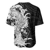 Hawaiian And Japanese Culture Baseball Jersey Irezumi Dragon With Polynesian Pattern Black - Polynesian Pride