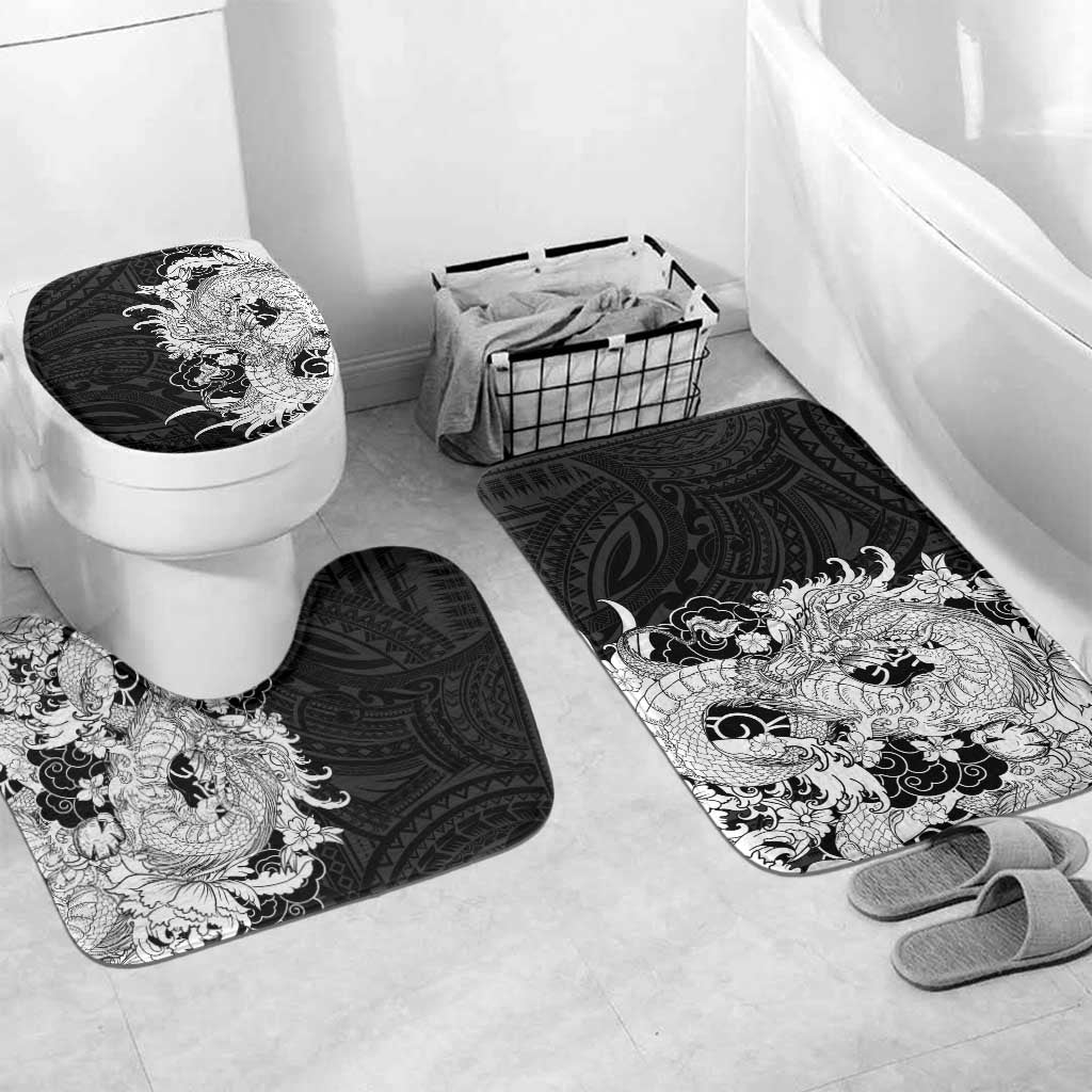 Hawaiian And Japanese Culture Bathroom Set Irezumi Dragon With Polynesian Pattern Black - Polynesian Pride