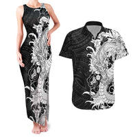 Hawaiian And Japanese Culture Couples Matching Tank Maxi Dress and Hawaiian Shirt Irezumi Dragon With Polynesian Pattern Black LT05 Black - Polynesian Pride