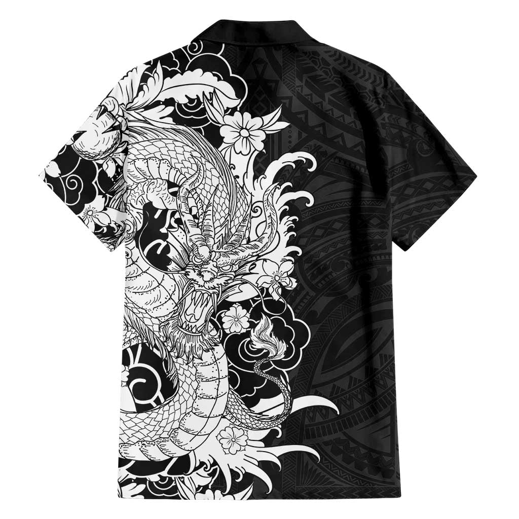 Hawaiian And Japanese Culture Family Matching Puletasi and Hawaiian Shirt Irezumi Dragon With Polynesian Pattern Black LT05 - Polynesian Pride