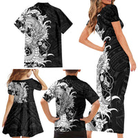 Hawaiian And Japanese Culture Family Matching Short Sleeve Bodycon Dress and Hawaiian Shirt Irezumi Dragon With Polynesian Pattern Black LT05 - Polynesian Pride