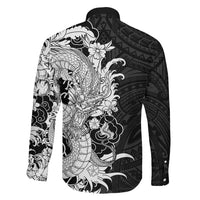 Hawaiian And Japanese Culture Family Matching Summer Maxi Dress and Hawaiian Shirt Irezumi Dragon With Polynesian Pattern Black LT05 - Polynesian Pride