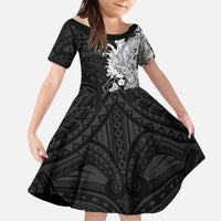 Hawaiian And Japanese Culture Family Matching Tank Maxi Dress and Hawaiian Shirt Irezumi Dragon With Polynesian Pattern Black LT05 Daughter's Dress Black - Polynesian Pride