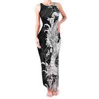 Hawaiian And Japanese Culture Family Matching Tank Maxi Dress and Hawaiian Shirt Irezumi Dragon With Polynesian Pattern Black LT05 Mom's Dress Black - Polynesian Pride