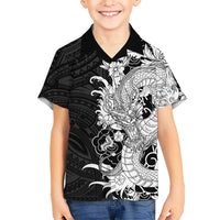 Hawaiian And Japanese Culture Kid Hawaiian Shirt Irezumi Dragon With Polynesian Pattern Black - Polynesian Pride