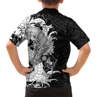 Hawaiian And Japanese Culture Kid Hawaiian Shirt Irezumi Dragon With Polynesian Pattern Black - Polynesian Pride