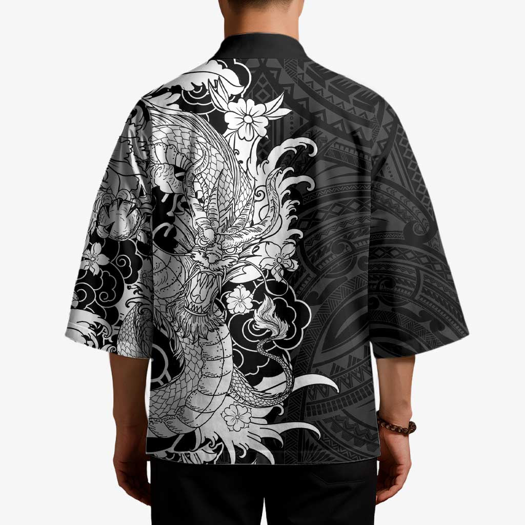 Hawaiian And Japanese Culture Kimono Irezumi Dragon With Polynesian Pattern Black LT05 - Polynesian Pride