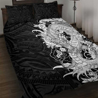 Hawaiian And Japanese Culture Quilt Bed Set Irezumi Dragon With Polynesian Pattern Black LT05 Black - Polynesian Pride