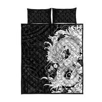 Hawaiian And Japanese Culture Quilt Bed Set Irezumi Dragon With Polynesian Pattern Black LT05 - Polynesian Pride