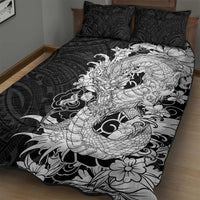 Hawaiian And Japanese Culture Quilt Bed Set Irezumi Dragon With Polynesian Pattern Black LT05 - Polynesian Pride