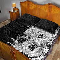 Hawaiian And Japanese Culture Quilt Bed Set Irezumi Dragon With Polynesian Pattern Black LT05 - Polynesian Pride