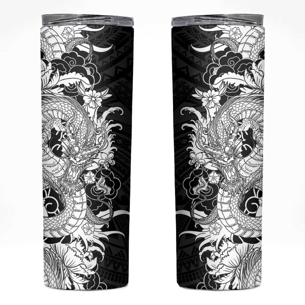 Hawaiian And Japanese Culture Skinny Tumbler Irezumi Dragon With Polynesian Pattern Black LT05 Black - Polynesian Pride