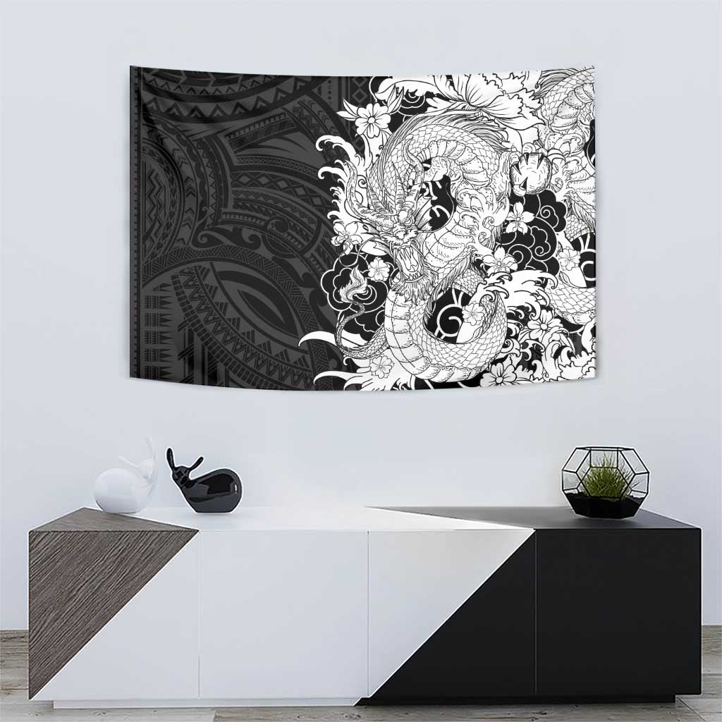 Hawaiian And Japanese Culture Tapestry Irezumi Dragon With Polynesian Pattern Black LT05 - Polynesian Pride