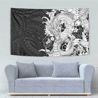 Hawaiian And Japanese Culture Tapestry Irezumi Dragon With Polynesian Pattern Black LT05 - Polynesian Pride