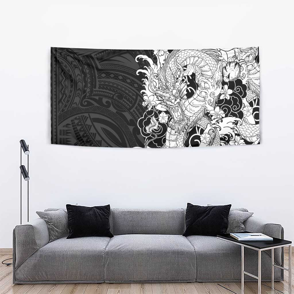 Hawaiian And Japanese Culture Tapestry Irezumi Dragon With Polynesian Pattern Black LT05 - Polynesian Pride