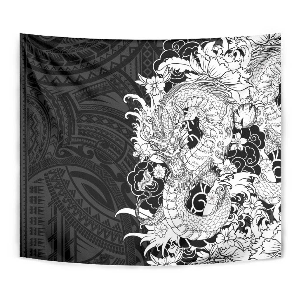 Hawaiian And Japanese Culture Tapestry Irezumi Dragon With Polynesian Pattern Black LT05 - Polynesian Pride