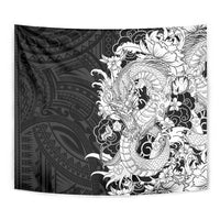 Hawaiian And Japanese Culture Tapestry Irezumi Dragon With Polynesian Pattern Black LT05 - Polynesian Pride