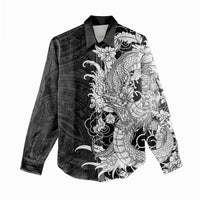 Hawaiian And Japanese Culture Women Casual Shirt Irezumi Dragon With Polynesian Pattern Black LT05 - Polynesian Pride