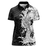 Hawaiian And Japanese Culture Women Polo Shirt Irezumi Dragon With Polynesian Pattern Black LT05 Female Black - Polynesian Pride