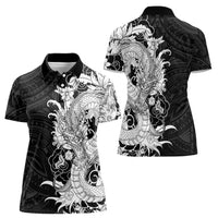 Hawaiian And Japanese Culture Women Polo Shirt Irezumi Dragon With Polynesian Pattern Black LT05 - Polynesian Pride