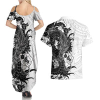 Hawaiian And Japanese Culture Couples Matching Summer Maxi Dress and Hawaiian Shirt Irezumi Dragon With Polynesian Pattern White LT05 - Polynesian Pride