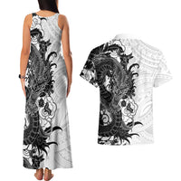 Hawaiian And Japanese Culture Couples Matching Tank Maxi Dress and Hawaiian Shirt Irezumi Dragon With Polynesian Pattern White LT05 - Polynesian Pride