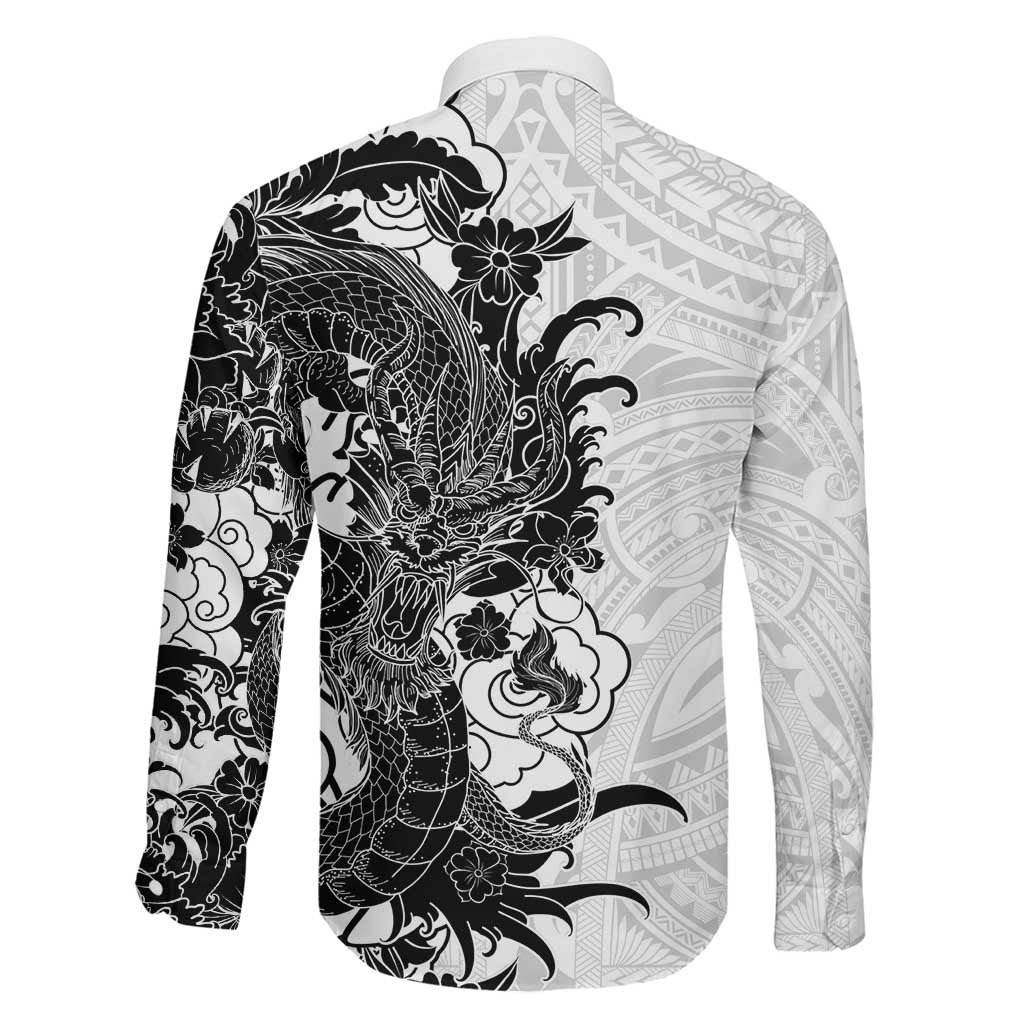 Hawaiian And Japanese Culture Family Matching Mermaid Dress and Hawaiian Shirt Irezumi Dragon With Polynesian Pattern White LT05 - Polynesian Pride