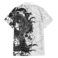 Hawaiian And Japanese Culture Family Matching Puletasi and Hawaiian Shirt Irezumi Dragon With Polynesian Pattern White LT05 - Polynesian Pride