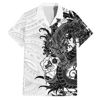 Hawaiian And Japanese Culture Family Matching Tank Maxi Dress and Hawaiian Shirt Irezumi Dragon With Polynesian Pattern White LT05 Dad's Shirt - Short Sleeve White - Polynesian Pride