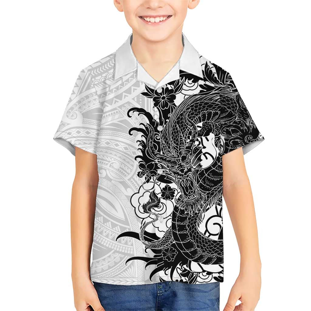 Hawaiian And Japanese Culture Hawaiian Shirt Irezumi Dragon With Polynesian Pattern White - Polynesian Pride