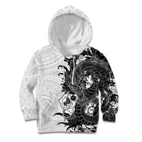 Hawaiian And Japanese Culture Kid Hoodie Irezumi Dragon With Polynesian Pattern White LT05 Hoodie White - Polynesian Pride