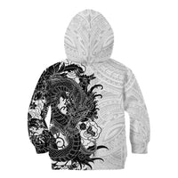 Hawaiian And Japanese Culture Kid Hoodie Irezumi Dragon With Polynesian Pattern White LT05 - Polynesian Pride
