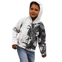 Hawaiian And Japanese Culture Kid Hoodie Irezumi Dragon With Polynesian Pattern White LT05 - Polynesian Pride
