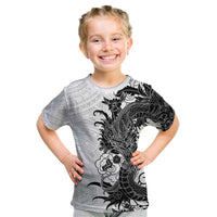Hawaiian And Japanese Culture Kid T Shirt Irezumi Dragon With Polynesian Pattern White LT05 White - Polynesian Pride