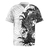 Hawaiian And Japanese Culture Rugby Jersey Irezumi Dragon With Polynesian Pattern White LT05 White - Polynesian Pride