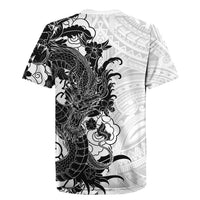 Hawaiian And Japanese Culture Rugby Jersey Irezumi Dragon With Polynesian Pattern White LT05 - Polynesian Pride