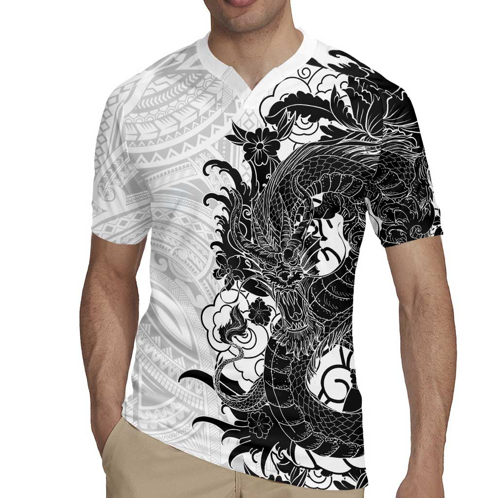 Hawaiian And Japanese Culture Rugby Jersey Irezumi Dragon With Polynesian Pattern White LT05 - Polynesian Pride