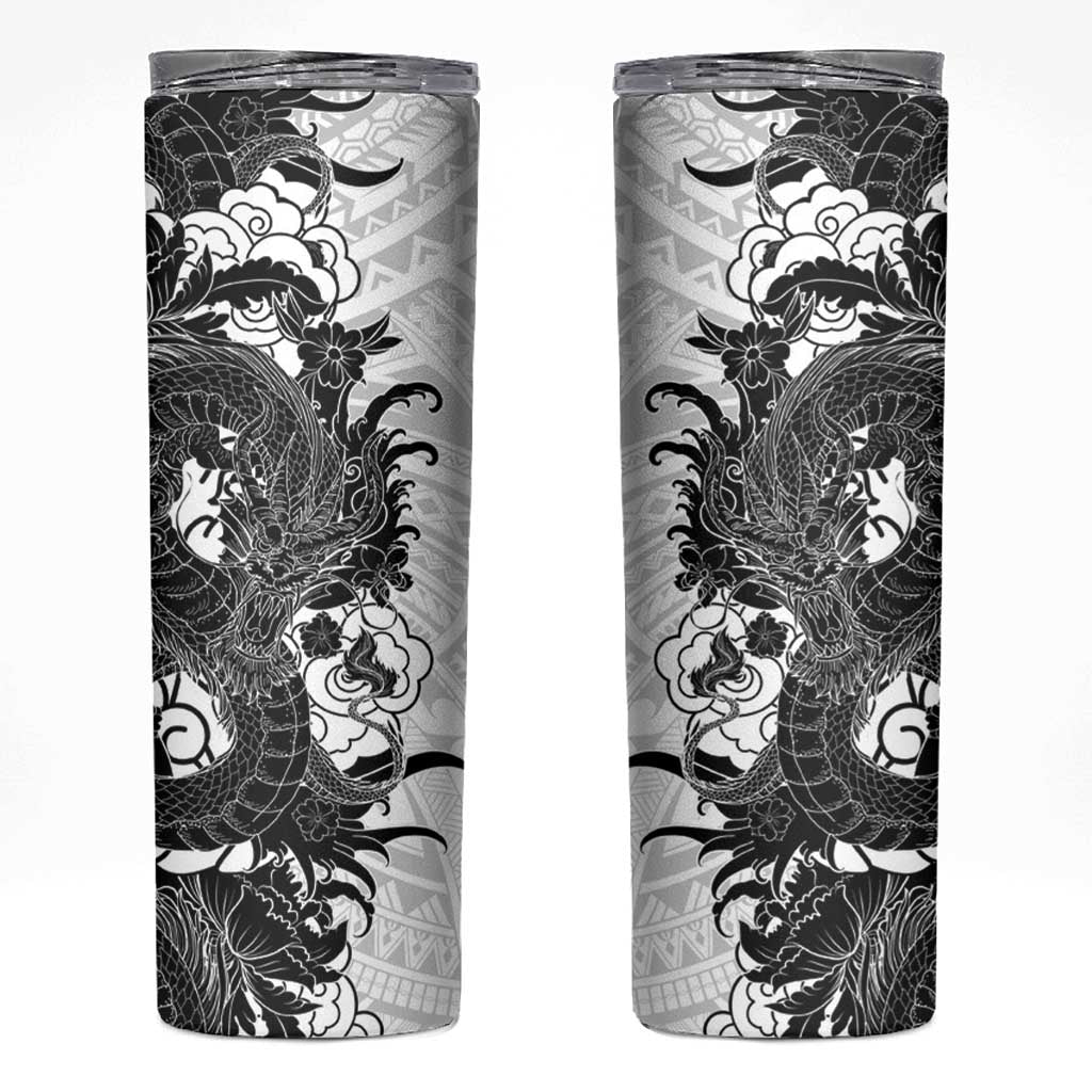 Hawaiian And Japanese Culture Skinny Tumbler Irezumi Dragon With Polynesian Pattern White LT05 White - Polynesian Pride