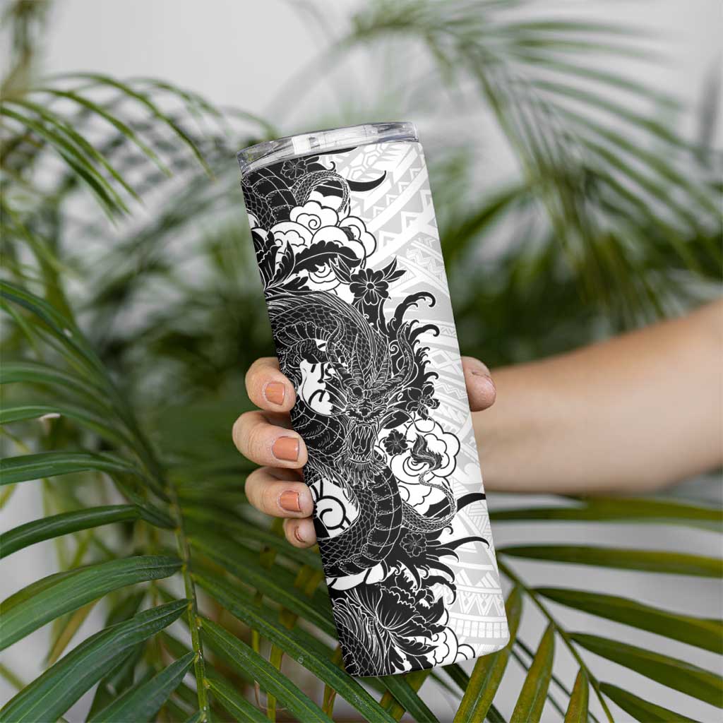 Hawaiian And Japanese Culture Skinny Tumbler Irezumi Dragon With Polynesian Pattern White LT05 - Polynesian Pride